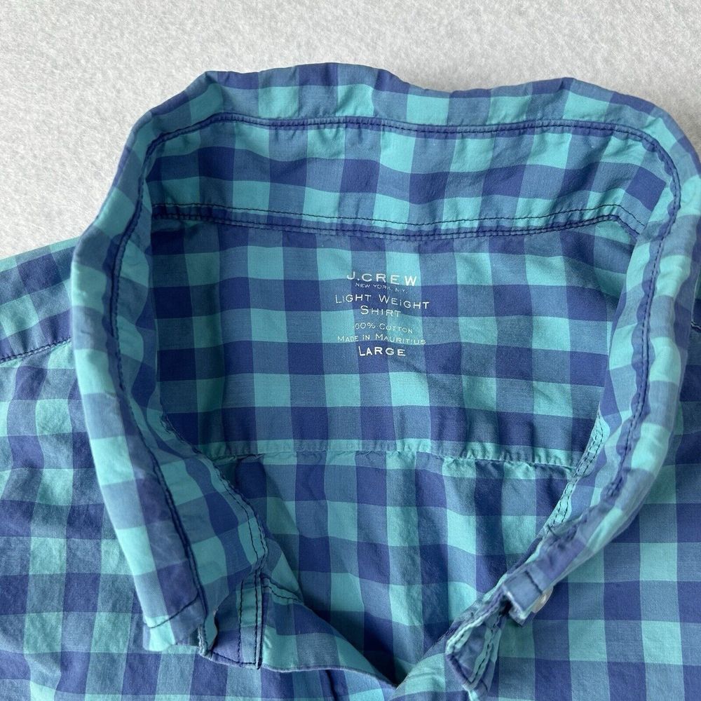 J Crew Shirt Men's Large Blue Light Weight Window Pane Plaid Cotton Button‎ Down - Picture 3 of 8